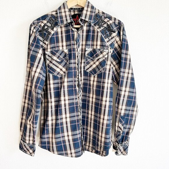 Los Altos Shirt Pearl Snap Plaid Embroidered Long Sleeve Western Rodeo - Picture 1 of 12